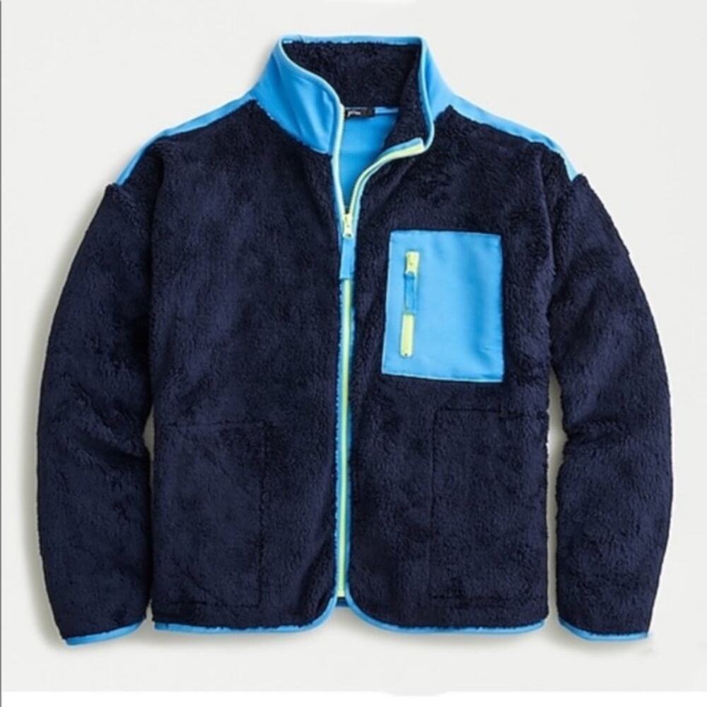 J.Crew Jacket Women's Small Blue/Neon Sherpa fleece Full-Zip